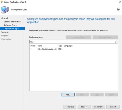 Cliquez sur Next sur la page Deployment Types