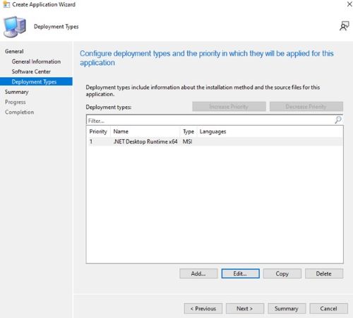 Cliquez sur Next sur la page Deployment Types