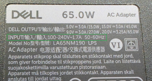 65-watt AC adapter voltage range
