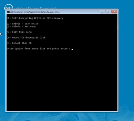 Vyberte možnost Self-Encrypting Drive Recovery nebo FDE Recovery