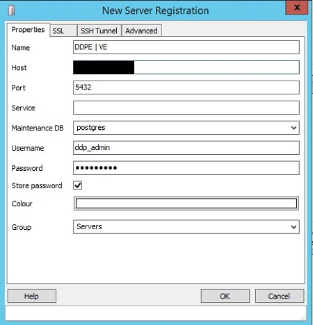 New server Registration ekranındaki alanları doldurun