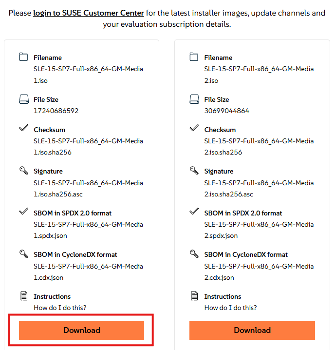 下载选定的 SLES 版本