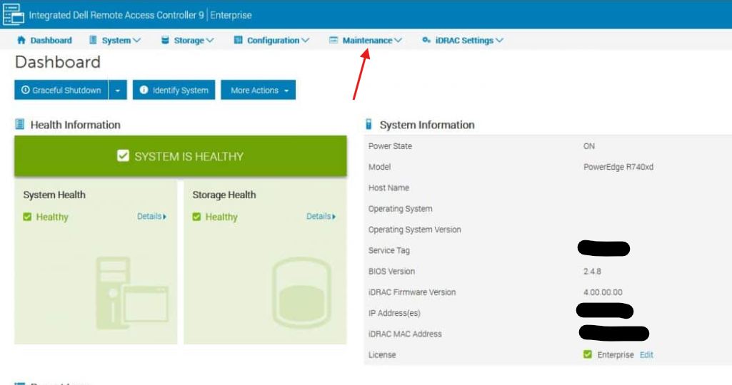 Обзор пользовательского интерфейса iDRAC для обслуживания