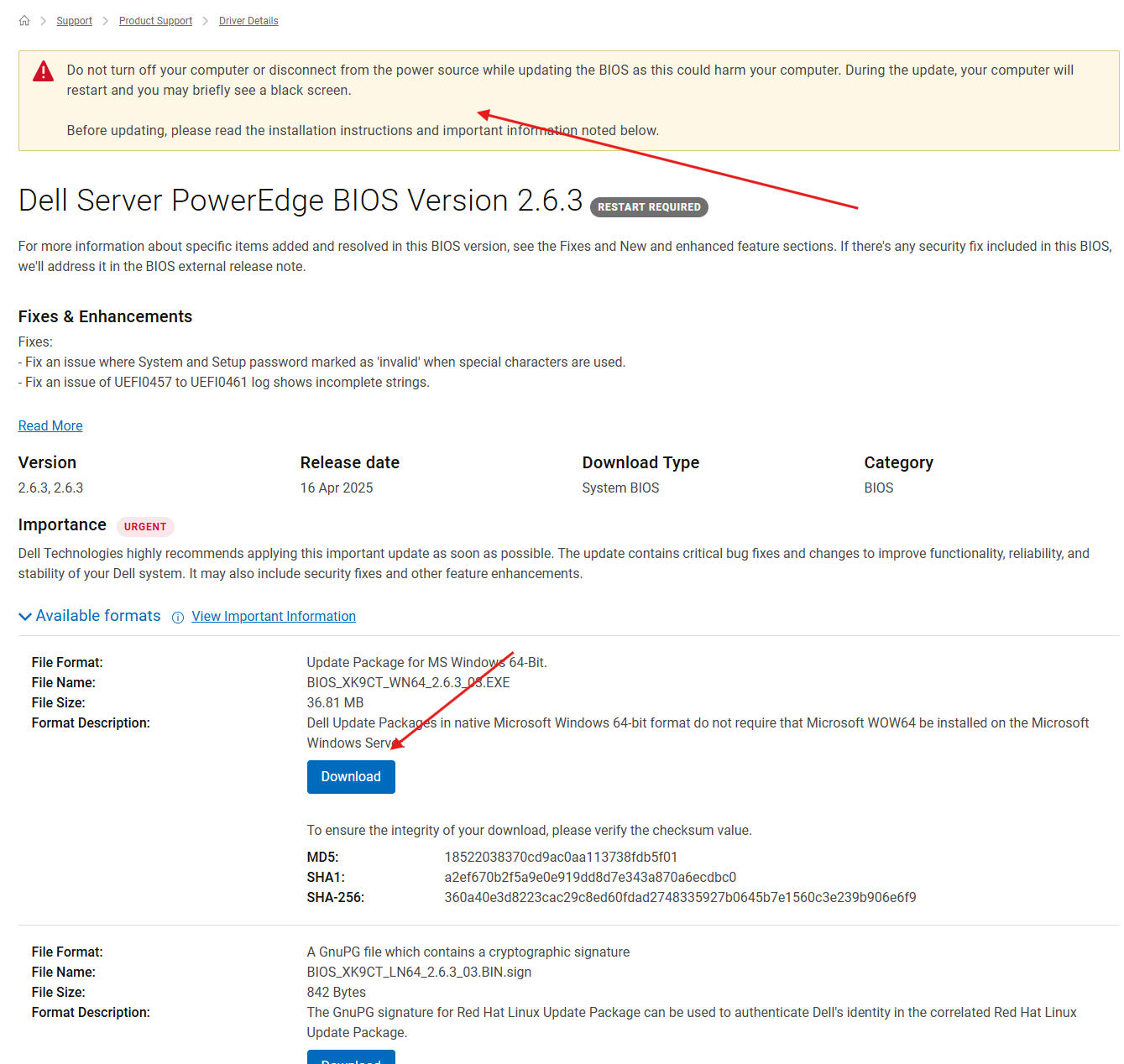Указание ссылки для скачивания файла Windows DUP
