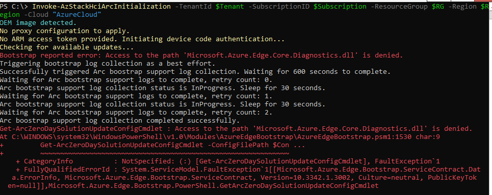 invoke-azstackhciarcinitialization error 2