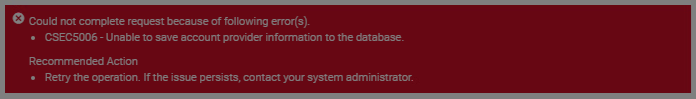 CSEC5006 errore visualizzato dopo aver tentato di salvare la configurazione LDAP.