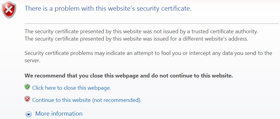 There is a problem with this website's security certificate