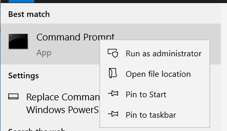 Prompt dei comandi (Run as administrator)