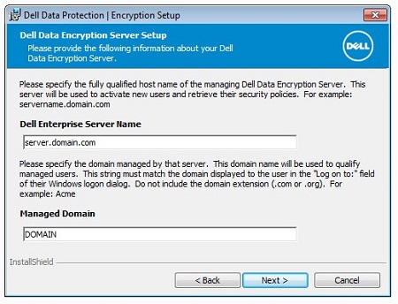 Dell Enterprise Server 名稱和受管理網域