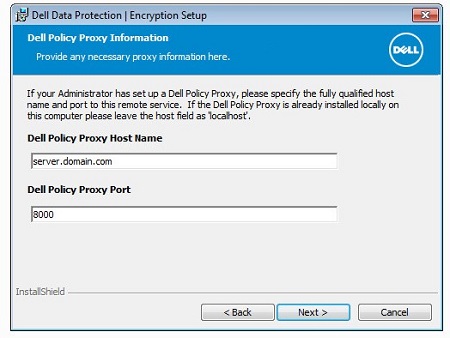 Vertsnavn for proxy for Dell-policy