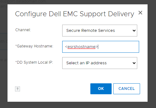 Configurar la entrega de soporte de Dell EMC, nombre de host de gateway