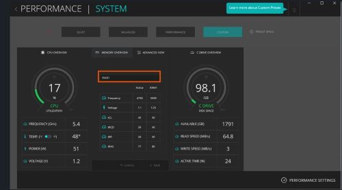 Configurações de overclock no AWCC