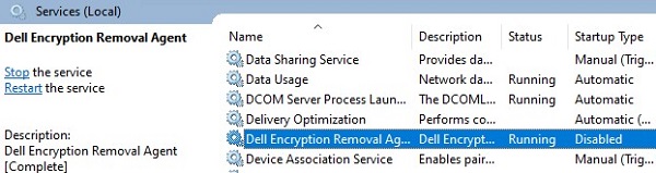 Dell Encryption Removal Agent Disable