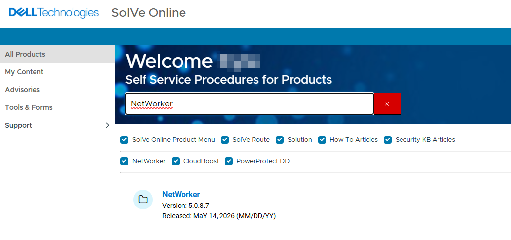 Ejemplo de búsqueda de NetWorker en Solve Desktop