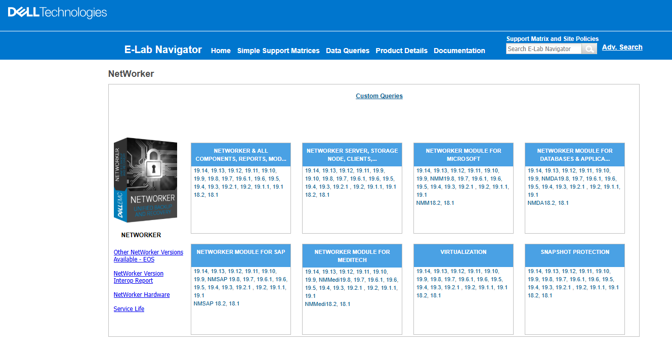 Matriz de compatibilidad de NetWorker