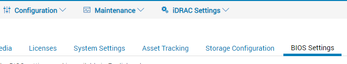 Menú de configuración del BIOS de la interfaz de usuario de iDRAC