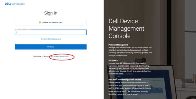 Ga naar de aanmeldingspagina van Dell Device Management Console