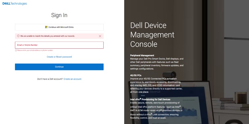 Dell Device Management Console mislukt met foutmelding