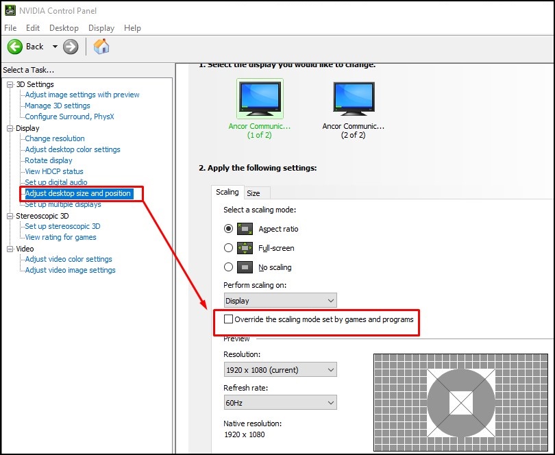 NVIDIA Control Panel,Display,Change Resolution,Scaling
