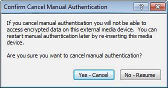 Confirmer l'annulation de l'authentification manuelle