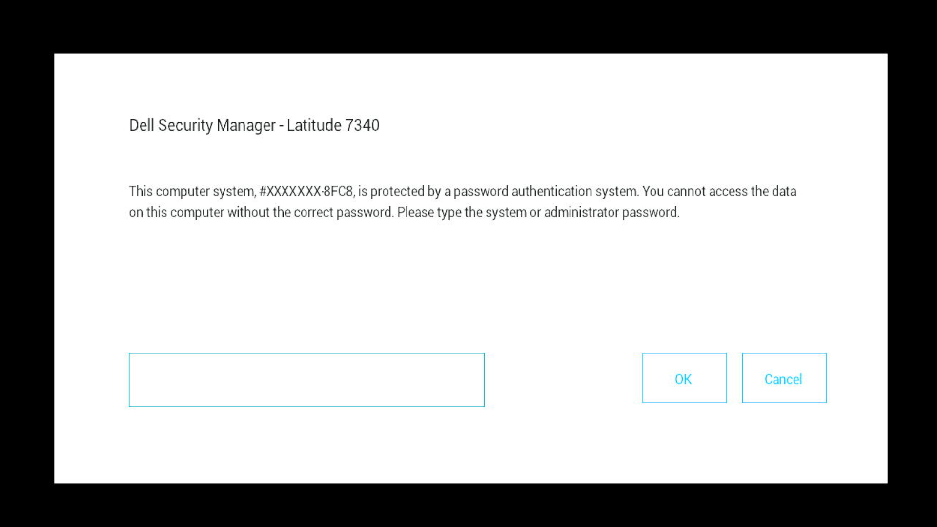 Dell Security Manager på Latitude, der beder om en systemadgangskode under opstart