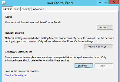 Java Kontrollpanel – kategorien Generelt