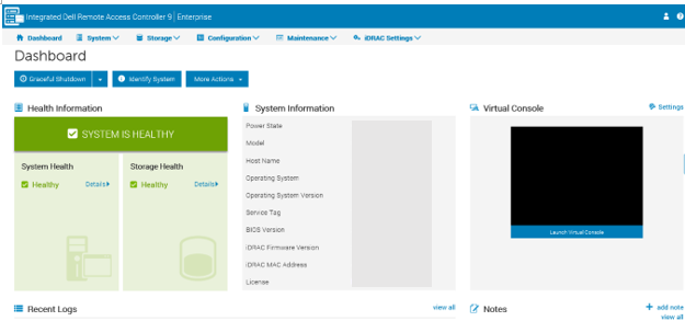 iDRAC9 dashboard