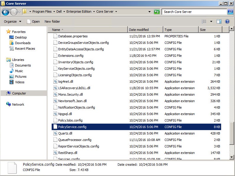 Muokkaa PolicyService.config-tiedostoa