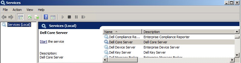 Spusťte službu Dell Core Server Service