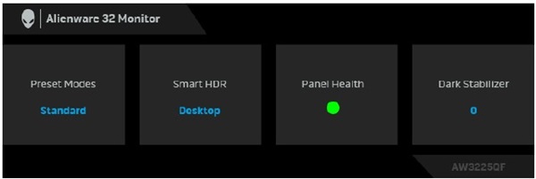 OSD-Statusleiste (On-Screen Display) auf den Alienware OLED-Gamingmonitoren