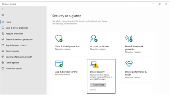 Gul varning om enhetssäkerhet i Windows-säkerhet-appen
