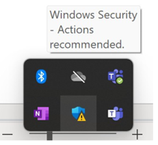 Gul varning i aktivitetsfältet på Windows Security