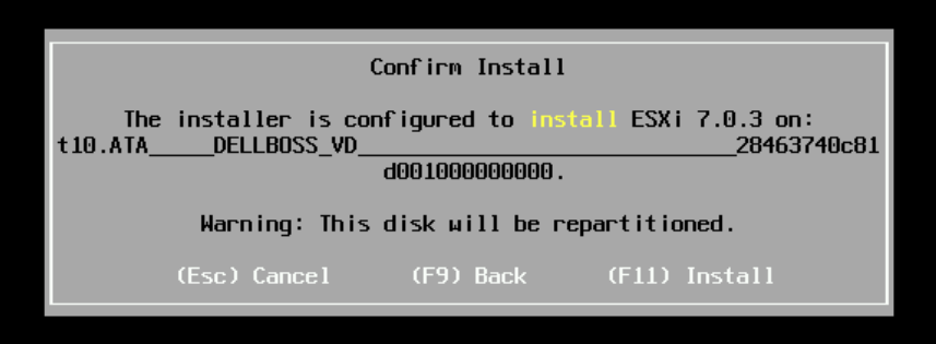VMware ESXiのインストール確認画面