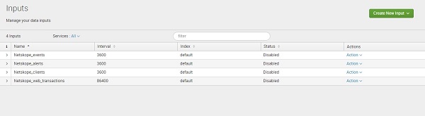 Selected Inputs are displayed