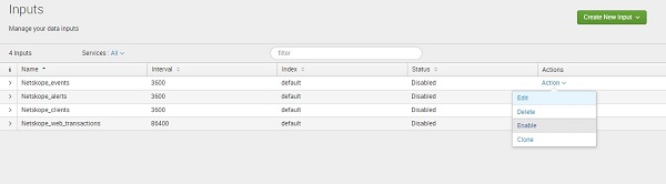 Click Action and then select Enable for each Input you would like to enable