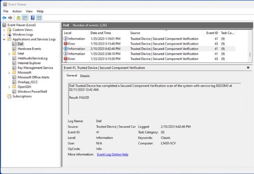 Schermata Event Logger Error