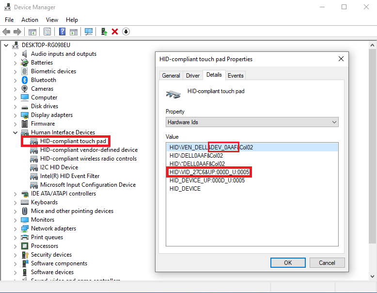 Goodix-pegefeltet har enheds-id OAAF
