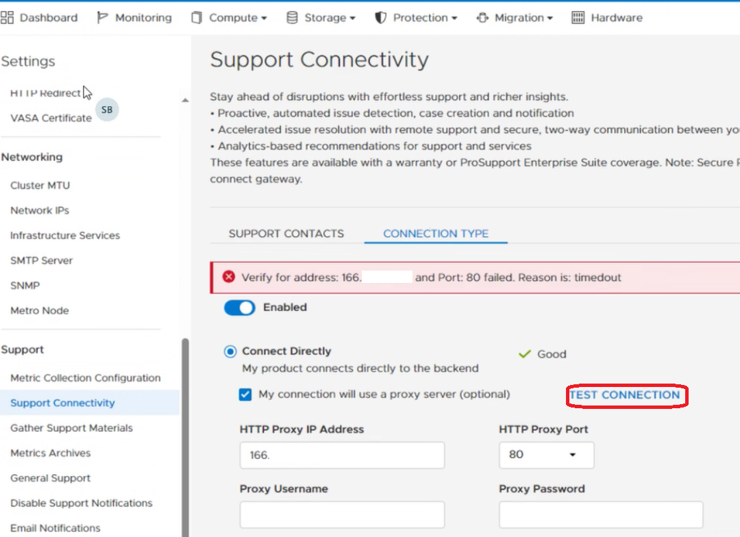 Felmeddelanden när du klickar på knappen TESTA ANSLUTNING