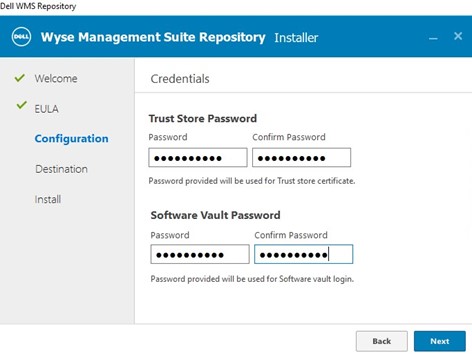 Enter passwords and click Next