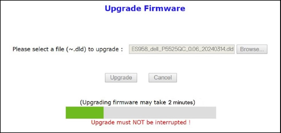Statusside for opgradering af firmware