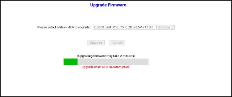 Skjermbilde for fastvareoppdatering, oppdatering