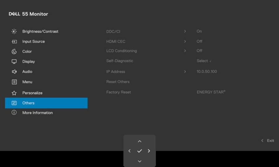 Menu ekranowe Dell P5525QC