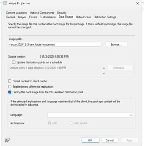 Vyhledejte umístění souboru .wim spouštěcí bitové kopie.