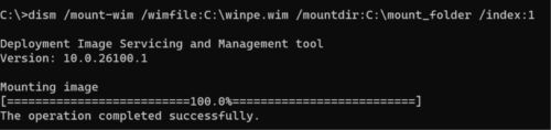 type : dism /mount-wim /wimfile :C :\winpe.wim /mountdir :{YourMountFolder} /index :1