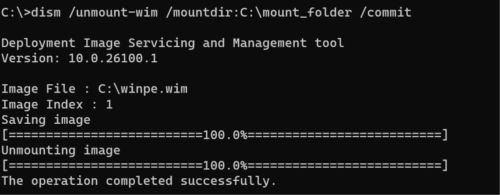 Digite: dism /unmount-wim /mountdir:{YourMountFolder} /commit