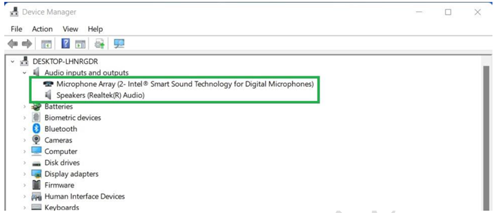 Device manager Audio input and output