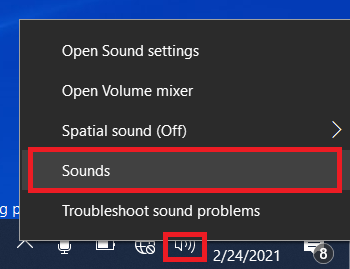 Hlavní panel systému Windows, nabídka reproduktoru