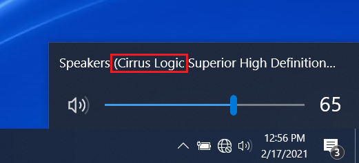 Icône de haut-parleur de la barre d’état système Windows, Cirrus Logic
