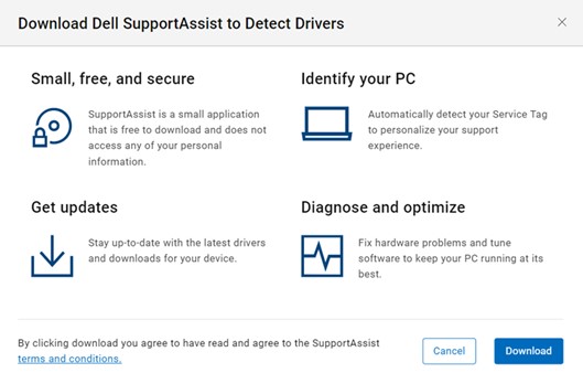 Lataa Dell SupportAssist ajureiden tunnistamista varten