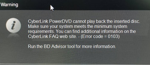 PowerDVD 警告無法播放插入的光碟